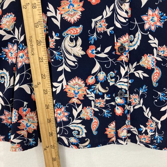 Dana Buchman size XXL Navy Multi Color Floral Short Sleeve Button Down Comfy - Picture 6 of 10